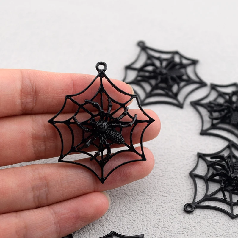 10pcs Gothic Black Spider Hollow Alloy Charms Y2k Spider Web Hallowmas Pendants For Necklace Earring DIY Jewelry Making