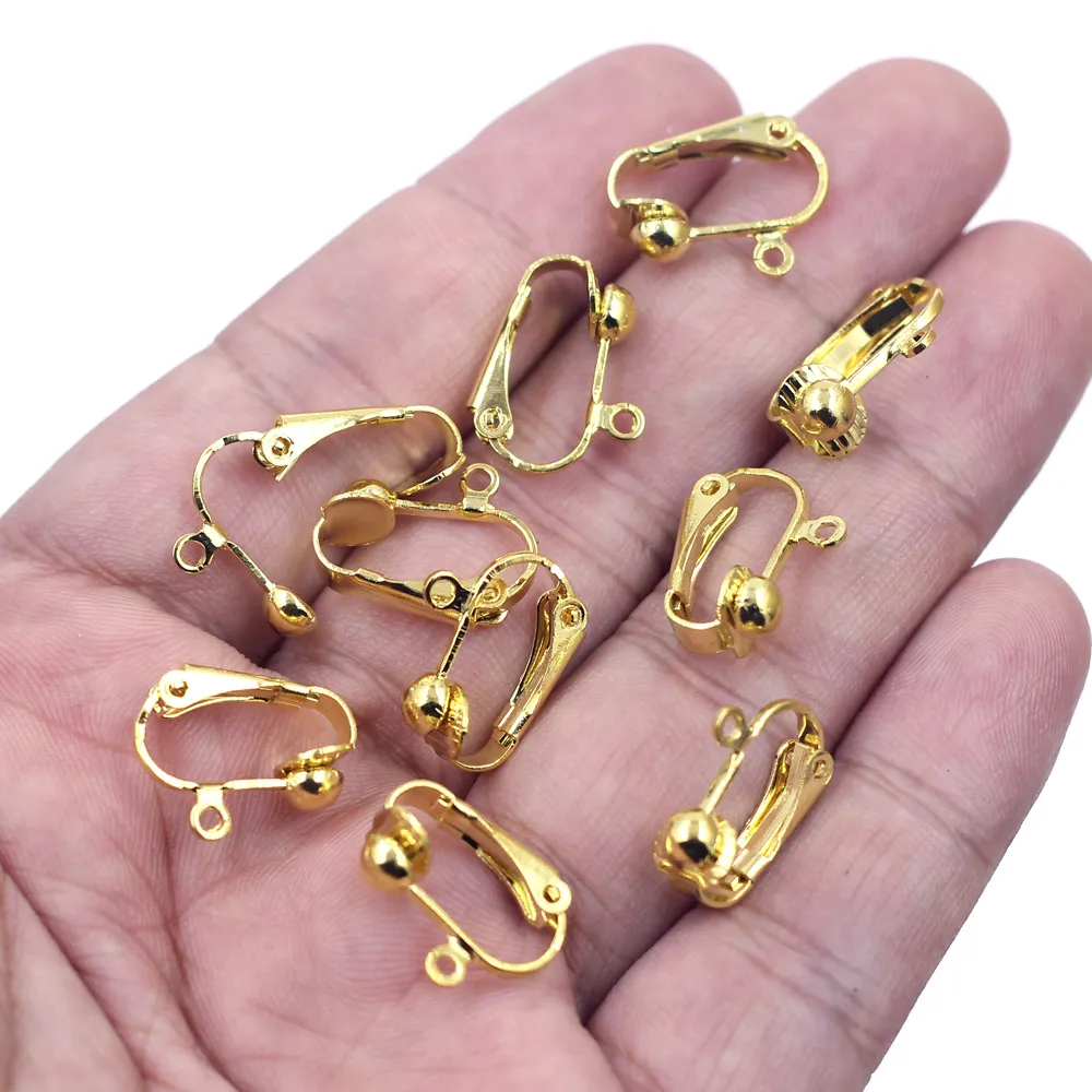 100Pcs Earring Clips Fashion Jewelry Making Findings Gold Plated Copper 17x14mm
