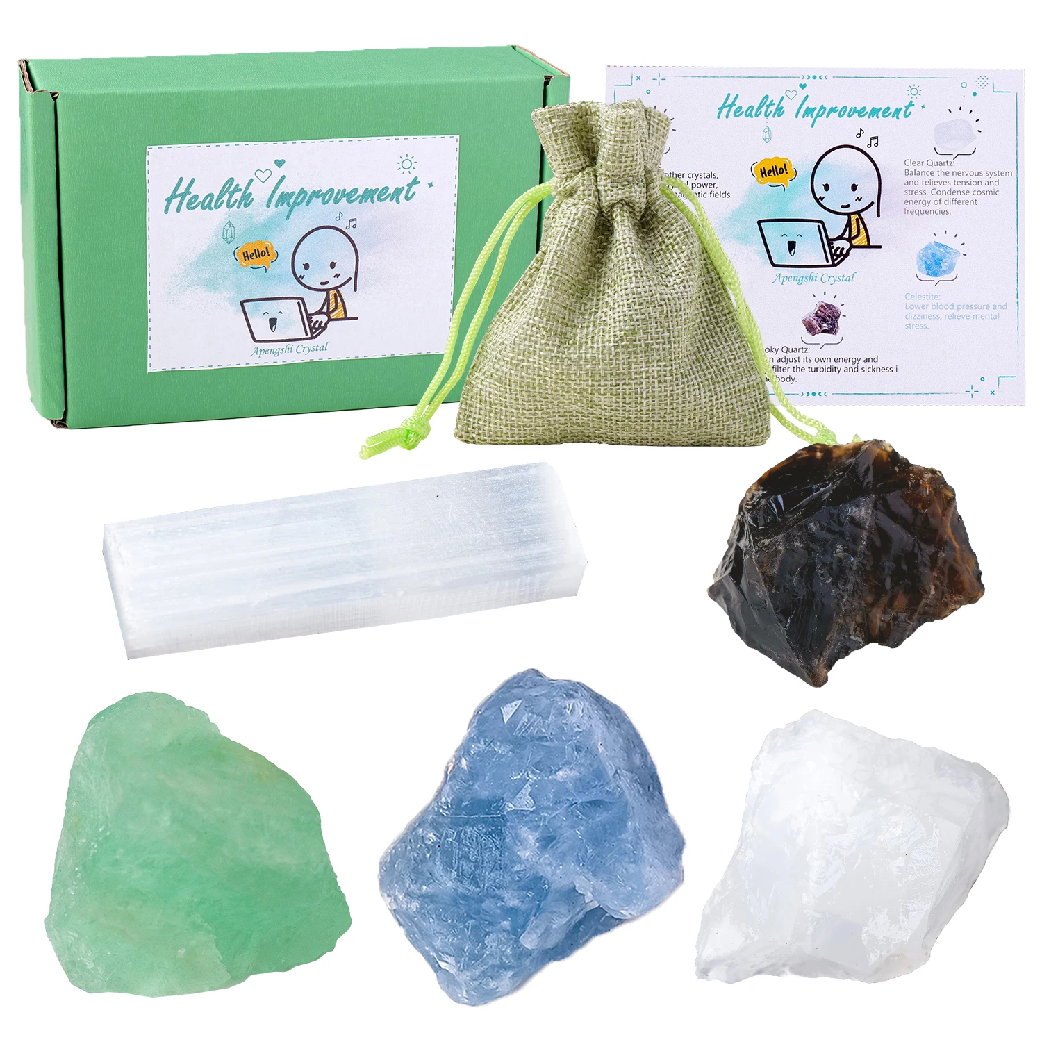 5PCS Natural Amethyst Chakra Stones Set Selenite Raw Crystal Gem Ornament Health Reiki Yoga Crafts Gift Box Collection