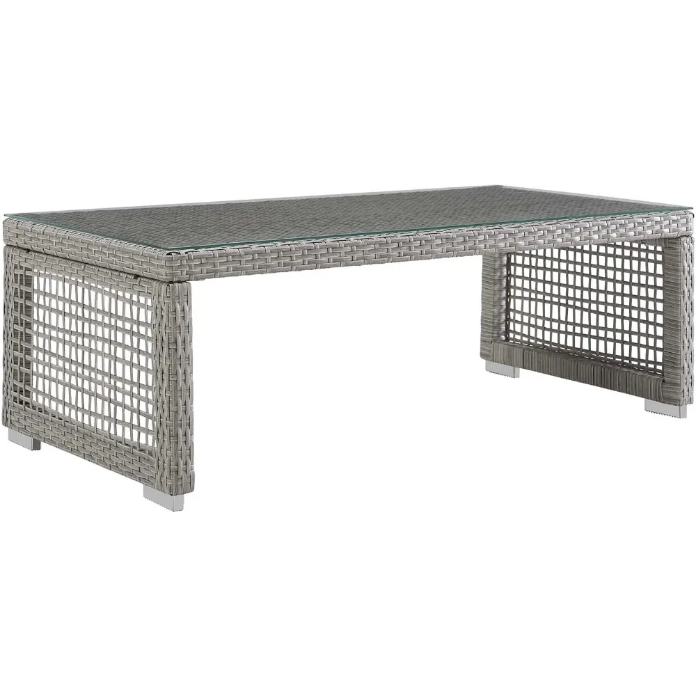 

Aura Wicker Rattan Outdoor Patio Tempered Glass Coffee Table in Gray