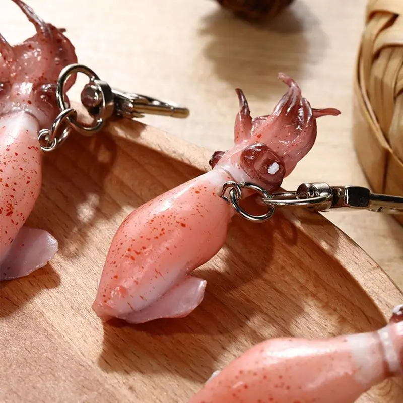 Emulation Squid Seafood Marine Life Cuttlefish Animal PVC Resin Keychain Friend Boy Girl Knapsack Purse Pendant Keychain Jewelry