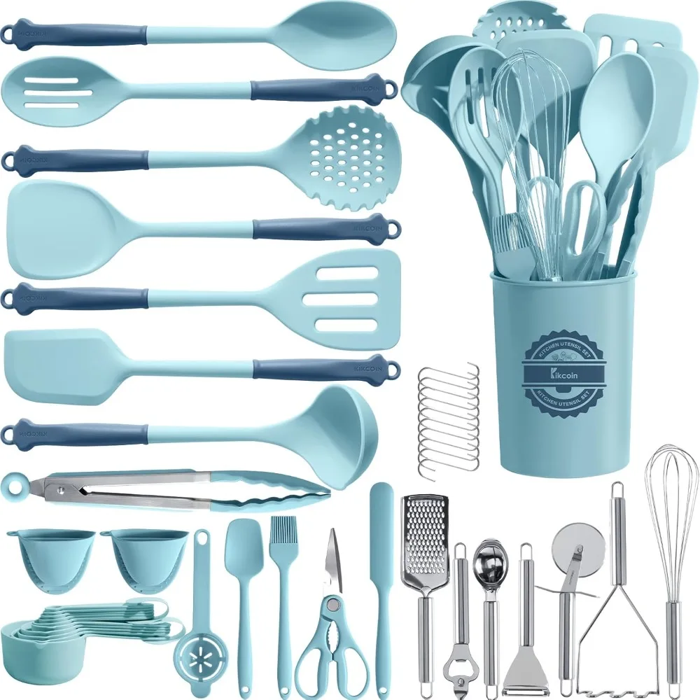 

Kikcoin 43Pcs Large Kitchen Utensils Set - Silicone Cooking Utensils Set, Dishwasher Safe Spatula Set for Non-stick Cookware, 44