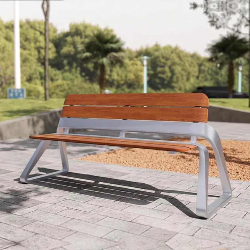 

Park chair Outdoor bench Anti-corrosive solid wood square Leisure outdoor courtyard Stainless steel resting bench with seat