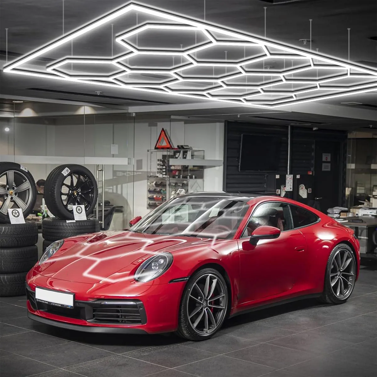 超高輝度六角形ガレージライト-六角形ledライト-6500k-ハニカムledチューブ-天井照明-理髪店-ジム-洗車場用