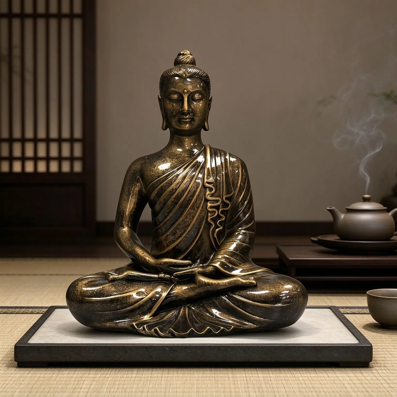 Buddha Statue Resin Zen Meditation Seated Figurine Sculpture for Home Living Room Decor, Temple Decoration, Buddhist Ornament - view 6