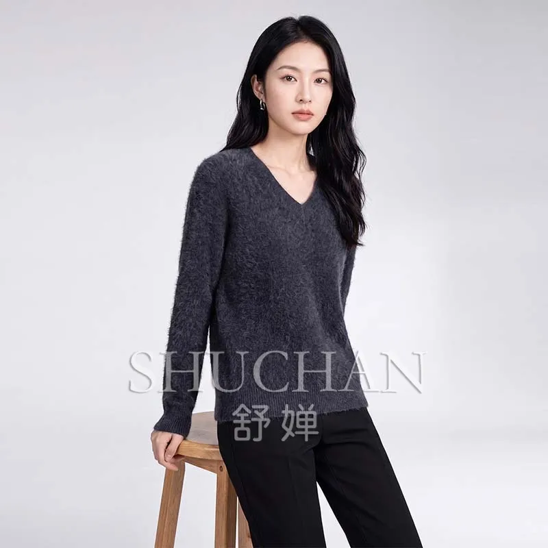 Soft Waxy Ice Cream Color V-neck Long-sleeved Wool Pulling Sweater Women's Winter New Versatile Loose Wool Knitted Sweater