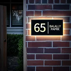 Modern House Plaque Custom 3D LED Illuminated House Number Address Name Sign Wall Outdoor Waterproof Acrylic Plate Lighted