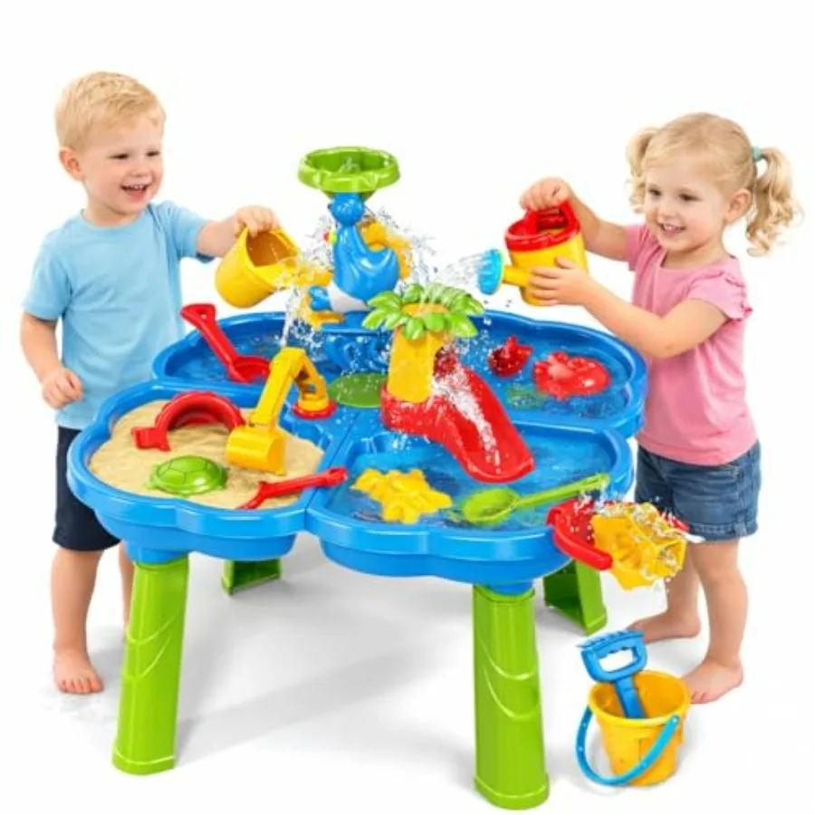 Water Table for Toddlers 3-5 Years, Plastic, Blue, 4-in-1 Sensory Play Outdoor Beach Backyard Sand Water Table Toys