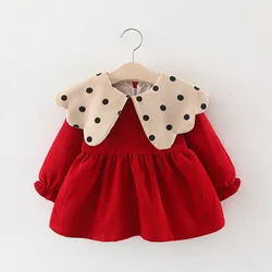 New Clothes spring autumn 0-3y solid princess long sleeve dress pink red 73-100 children kids baby girls clothes lovely