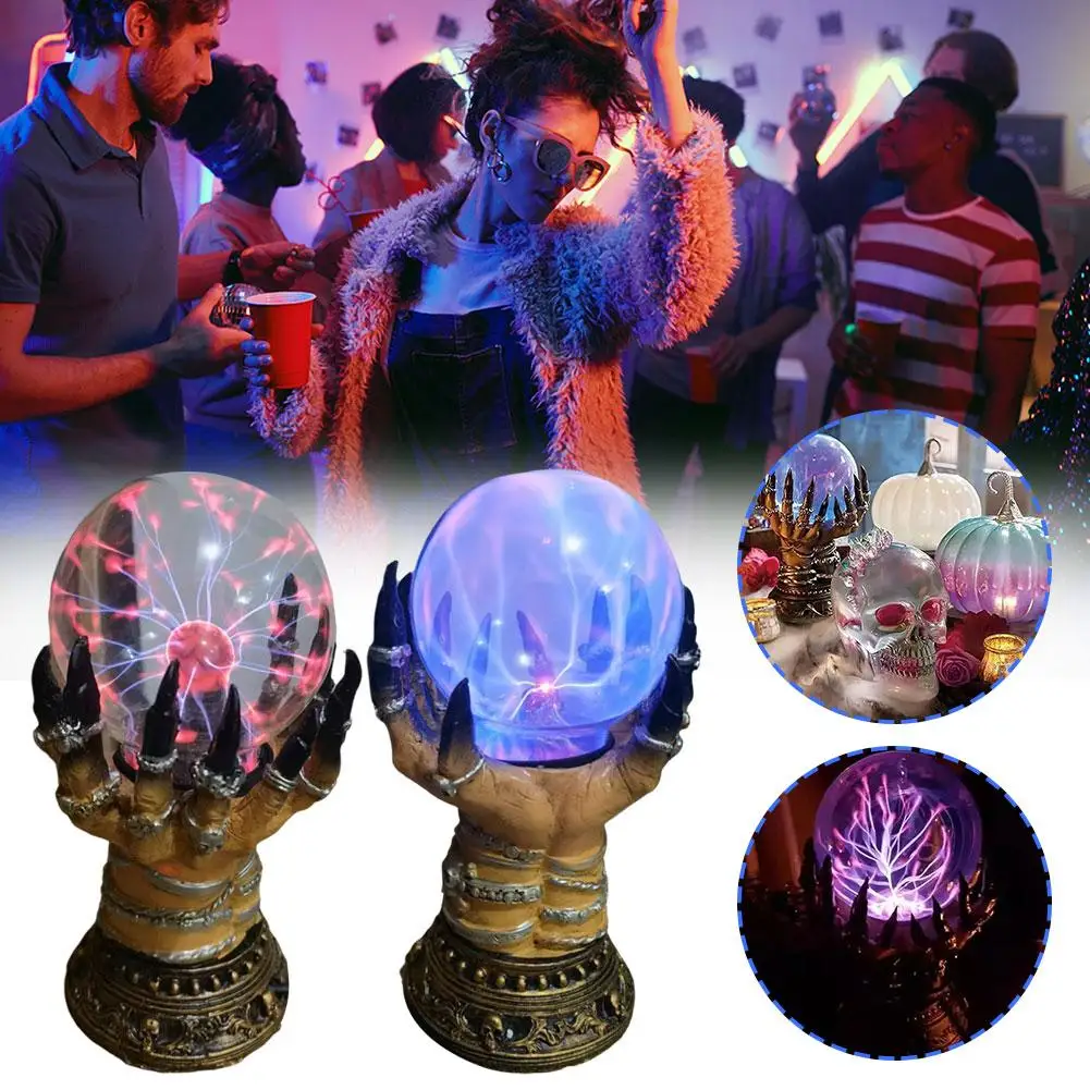 

New Glowing Deluxe Cellular Crystal Ball Luminous Witch Electrostatic Light Finger Hand Serve Hallow Skull Spooky Decor Pla R2J3