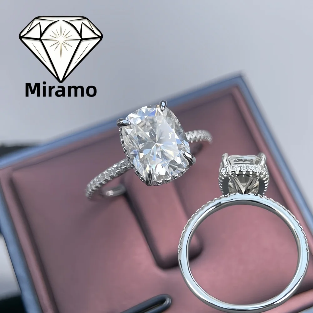 4Ct Elongated Cushion Cut Moissanite Engagement Ring Halo Band Wedding Rings for Women S925 Sterling Silver with Certificate