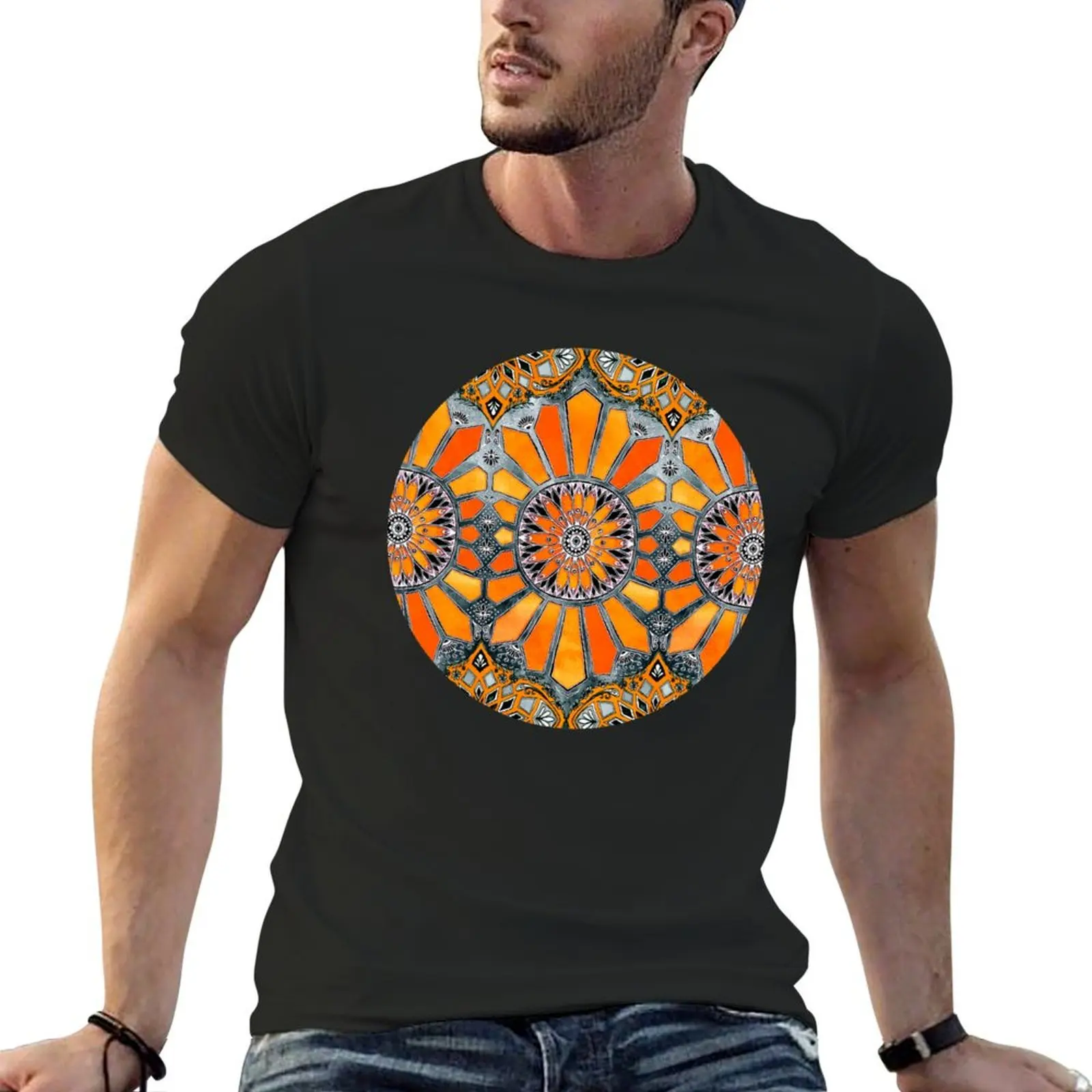 Celebrating the 70's - tangerine orange watercolor on grey T-Shirt sublime blanks mens vintage t shirts