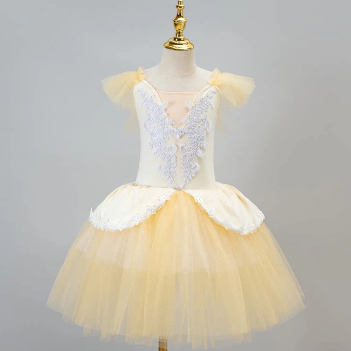 

Professional Elegant Gauzy Ballet Dress Slip Lace Fly Sleeve Patchwork Ballerina Party Dress Children Girl Dance Costumes