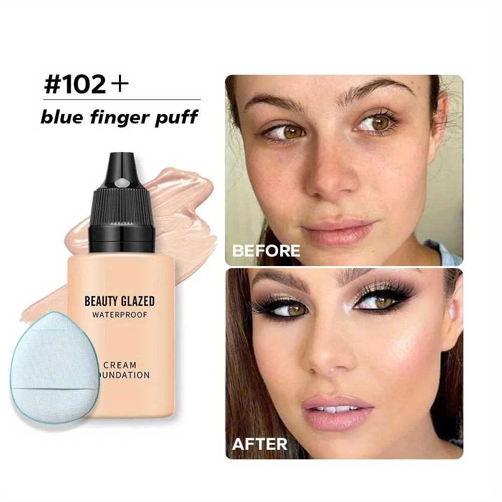 2024 New Foundation +Puff set Liquid Matte Full Coverage Foundation Waterproof Matte Natural Foundation With Blue Thumb Puff