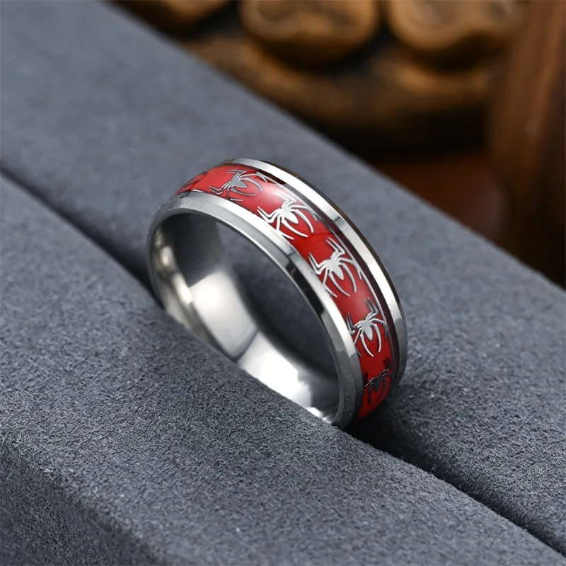 New slanted edge oil drop patch red spider men's and women's rings Gothic personalized jewelry bracelets 2024