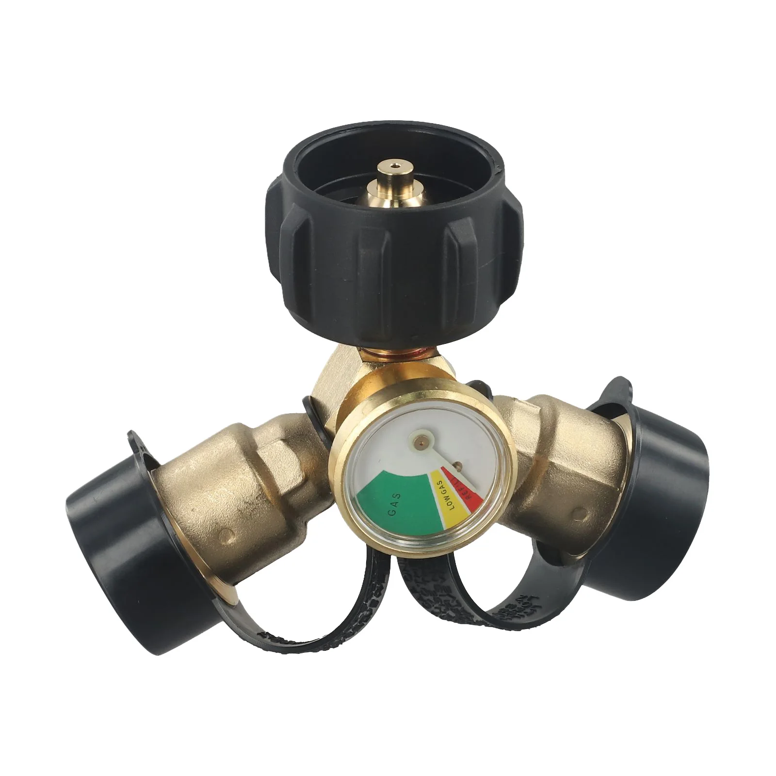 Solid Brass Propane Y Splitter Adapter with Gauge Easy to Install for Two Grills Color Coded Dial for Monitoring