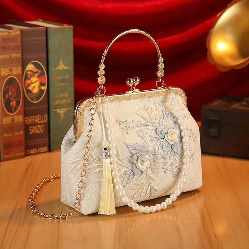 Original Heavy Industry Flowers Lace Mesh Handbag Antique Qipao Banquet Bag  Top-Handle Bags Purses and Handbags