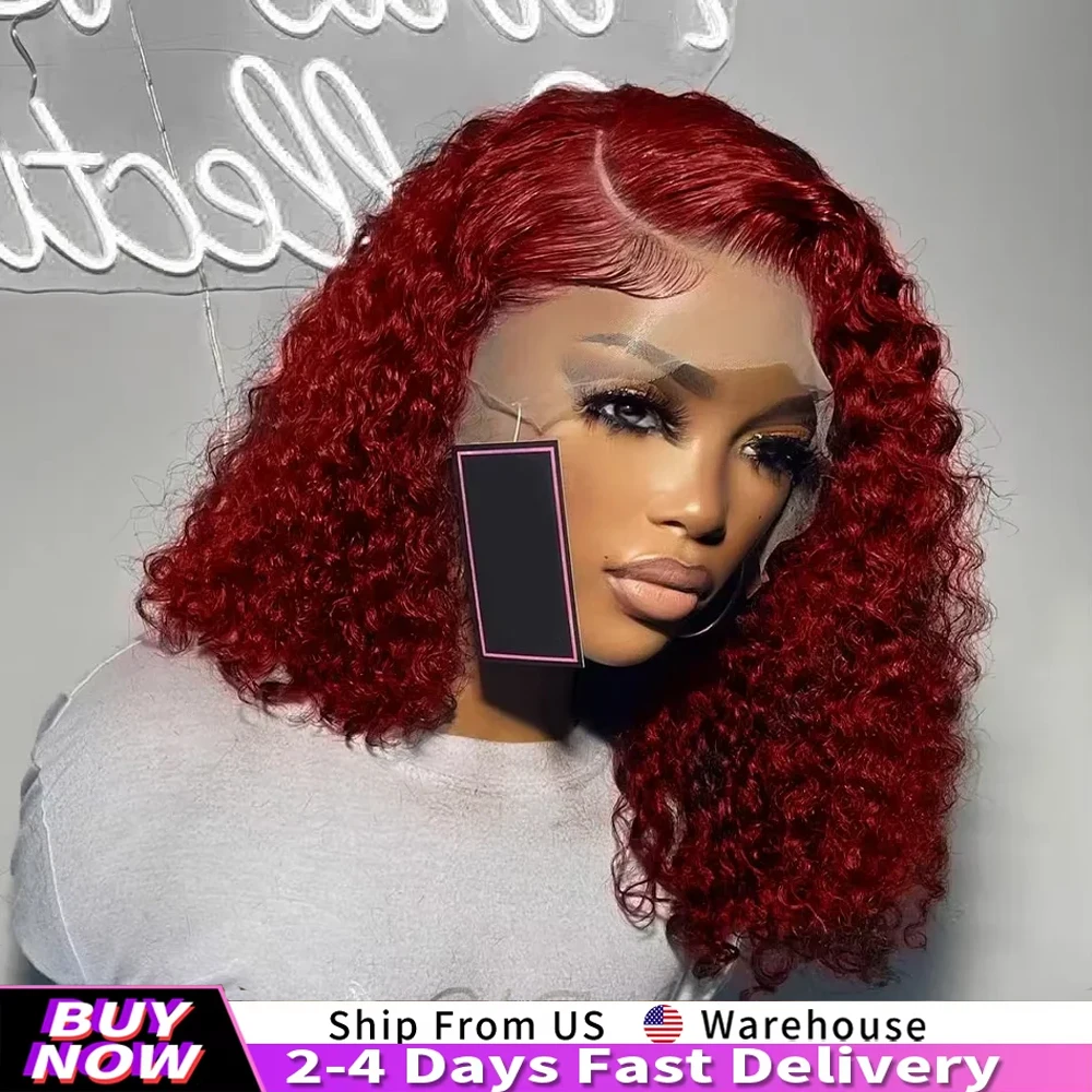 

99J Colored Lace Front Wig Water Wave Burgundy Brazilian Short Bob Wigs 13x4 HD Lace Frontal Human Hair Wig For Women Deep Curly