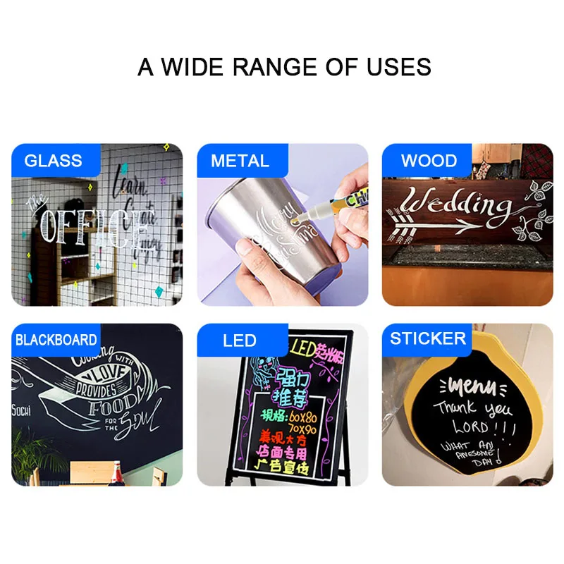 Erasable White Liquid Chalk Marker Pen for LED Board Glass Meatal 1/3/6/10/15mm Oily image 3