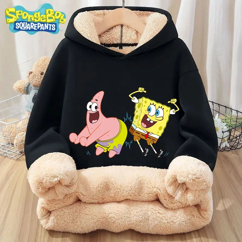 SpongeBob SquarePants Adult Hoodies Extra Thick Warm Winter Clothes Wool Loose Casual Coat Men Women Fashion Sweatshirt Top Gift