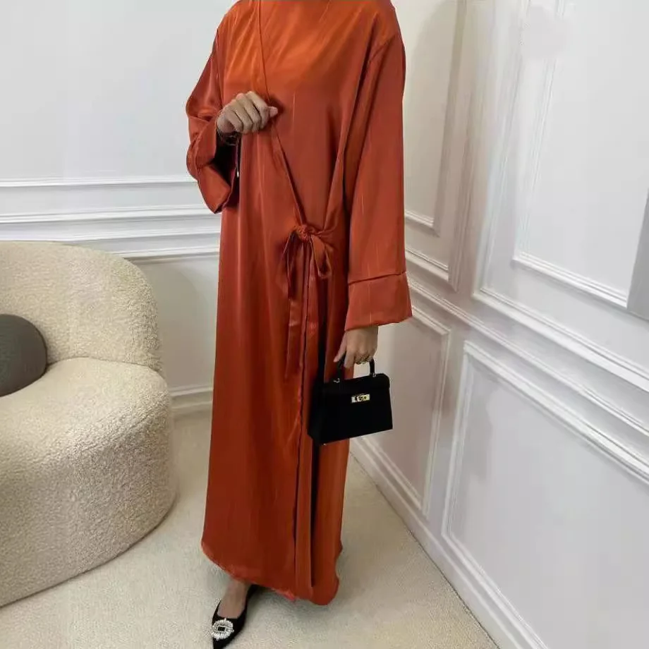 Satin Morocco Dress elegant Women Muslim Abaya  luxury Dubai Turkey Islam Kaftan Robe Longue Musulmane Vestidos Ramadan