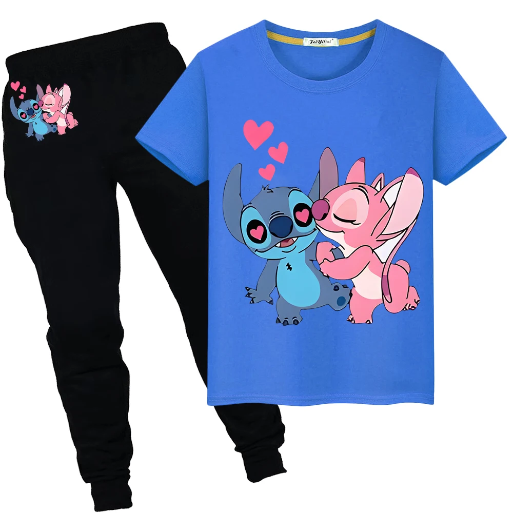 Prezent świąteczny dla dzieci Stitch Disney Print 100% bawełniana koszulka letni strój sportowy chłopcy dziewczęta śliczne koszulki Kawaii koszulki