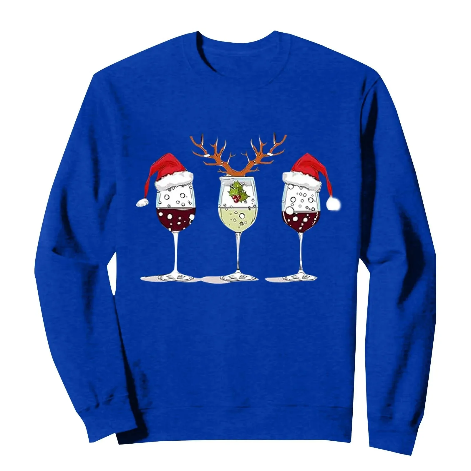 Merry Christmas Girl Red Wine Print Sweatshirts Women Kawaii Graphic Funny Pullovers Wine Glasses Xmas Y2k Female Harajuku Tops