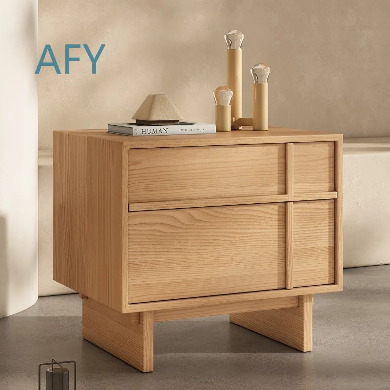 Modern Simple Wind Bedside Table for Home Bedroom Log Color Drawer Storage Cabinet Double Door Locker Square Nightstand for