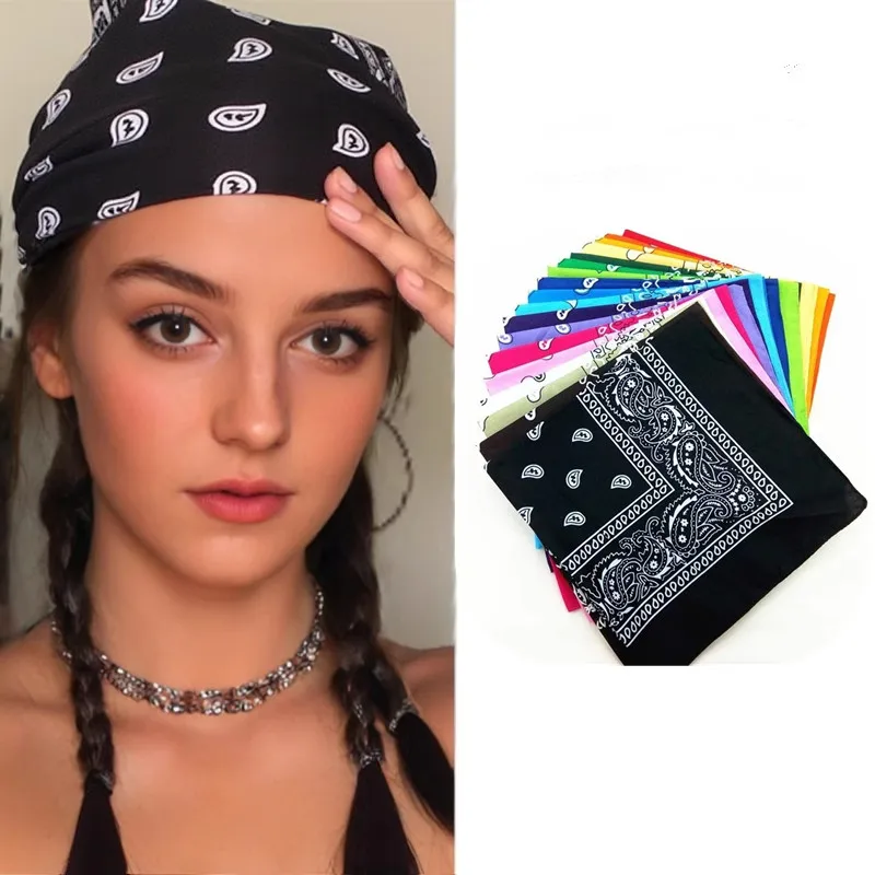 Unisex Hip Hop Cotton Square Scarf Women Girls Kids Vintage Four Seasons Square Hair Scarve Sports Hairscarf Bohemian Headbands