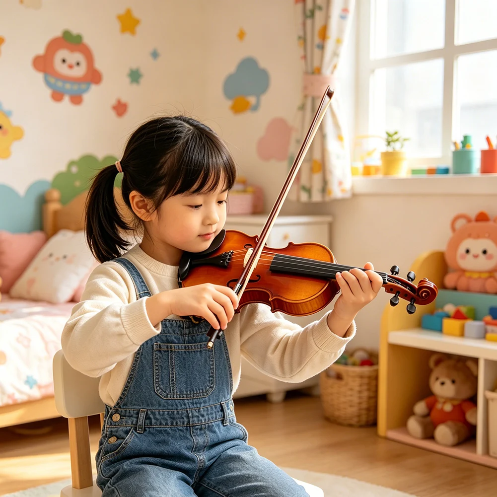Handgefertigte Massivholz-Violine für Kinder Anfänger Praktische Musikspiel-Violine für Kinder