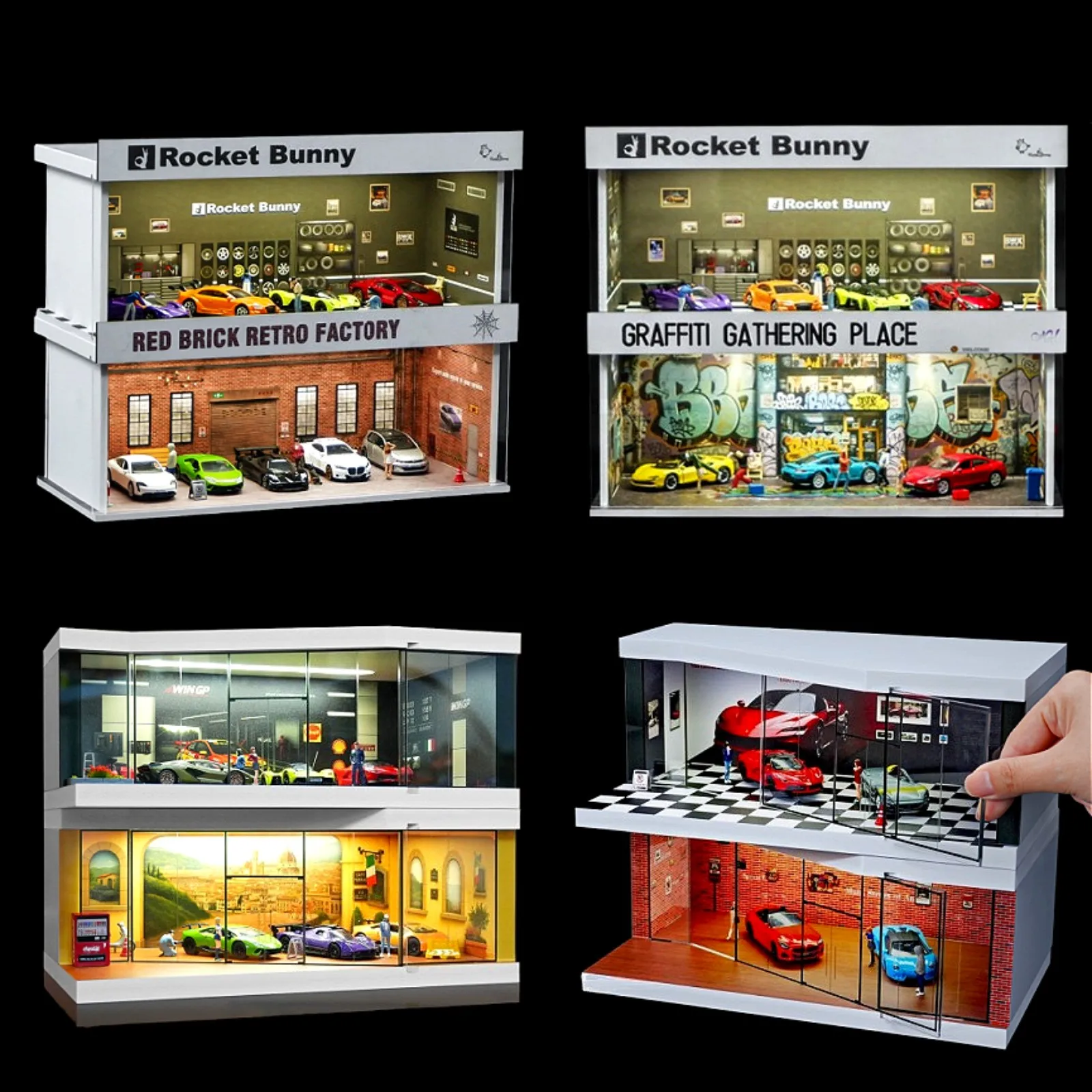 

Диорама 1/64, модель парковки, светодиодная нерегулярная литая под давлением гаражная сцена, игрушка-дисплей США