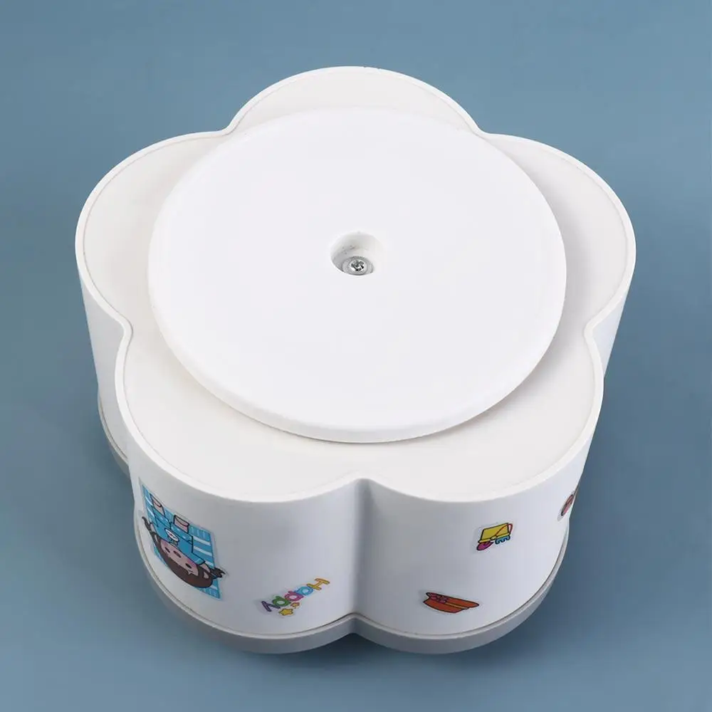 

360° Rotating Petal-shaped Pen Holder White with Cartoon Sticker Pencil Organizer Large-capacity Dust-proof