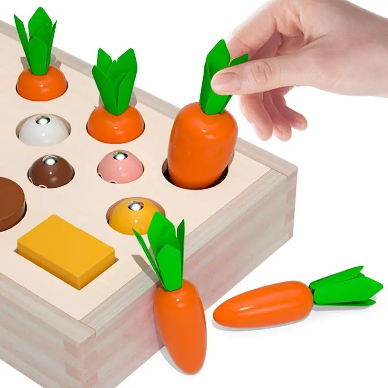 Infant Carrot Pulling Toy Carrot Shape Sorting Game Wooden Shape Sorter Colorful Carrot Shape Matching Puzzle Preschool Learning