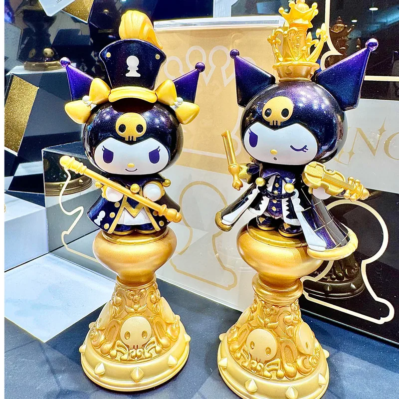 Genuíno sanrio anime figuras caixa cega kuromi série kuromi xadrez bonecas caixa mistério bonito quarto ornamentos meninas presente de natal