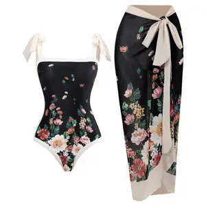 Floral Swimsuits For Women 2 Piece Set Adjustable Sport Tank Top Vintage Tummy Control Sexy Beach Dress Suit High Waist Swimwear