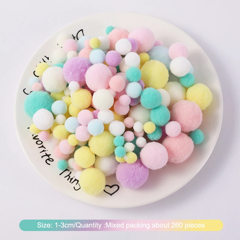 260 عبوة من كرات بوم بوم بوم فروي ملونة مقاس 10-30 مم؛ إكسسوار تزيين حرفي ناعم، لوازم فنية من ماكرون فوربول
