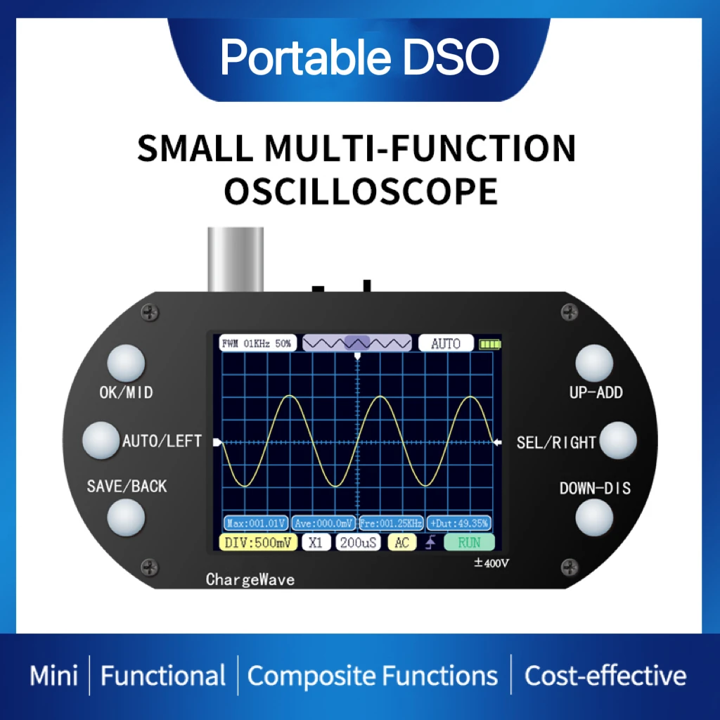 PDS138 Mini Digital Oscilloscope 2.5Mhz Sampling Rate 200Khz Bandwidth Support AUTO 80Khz PWM for Electronic Repair DIY