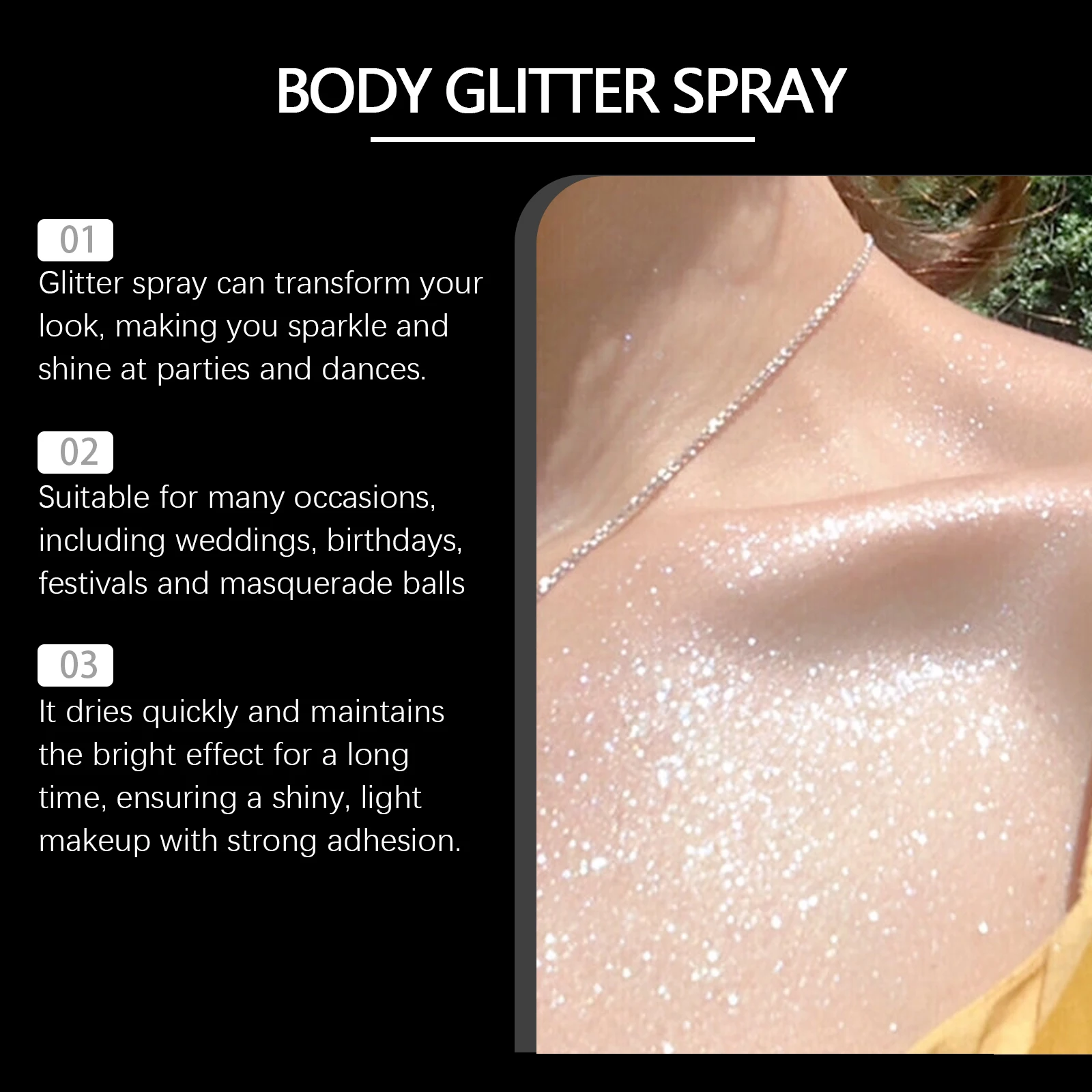 Body Glitter Spray Lightweight Makeup Fast Drying Long-Lasting Face Highlighter Mist  Multipurpose Gloss Long-Lasting Shimmer