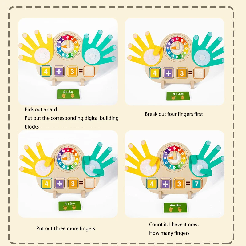 Crianças educação precoce brinquedos de matemática dos desenhos animados relógio de madeira dedo ferramentas de ensino placa aritmética cognição digital montessori brinquedo presentes