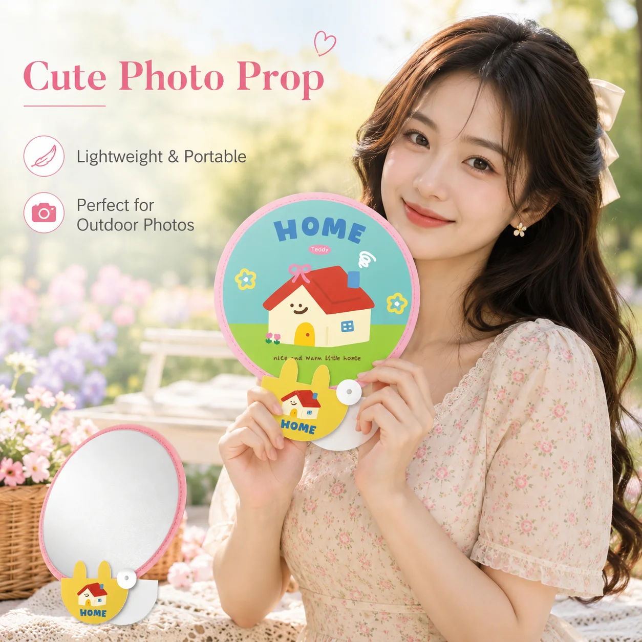 Kawaii Girls Must-have,Foldable Round Fan,lightweight memory frame anti-deformation dual-use,beach camping cooling fan