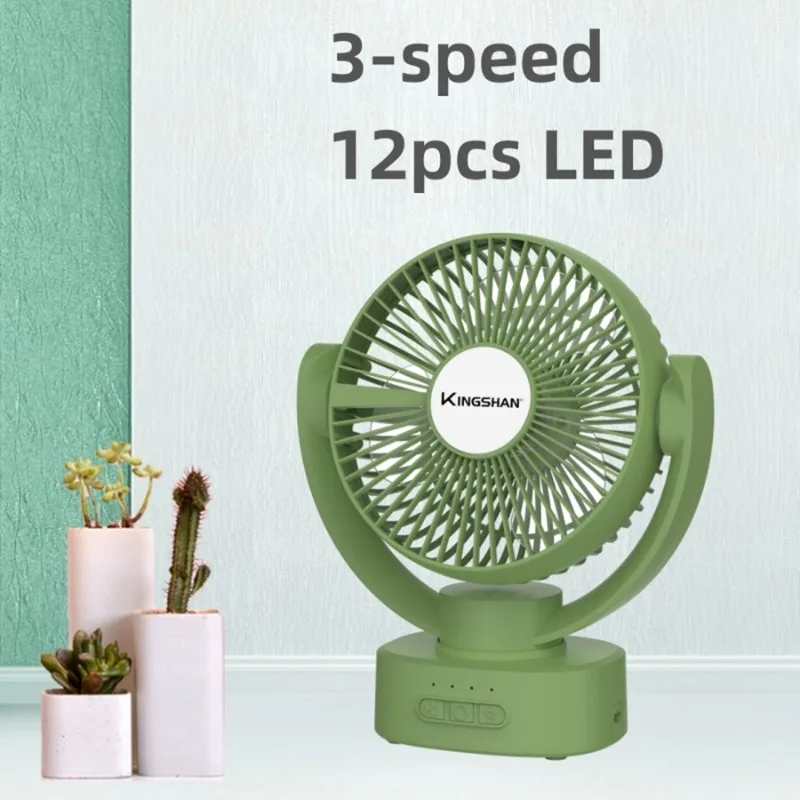 6 polegada mini ventilador usb bateria recarregável com lâmpada led 3 velocidade ajustar folha desktop portátil silencioso escritório acampamento ao ar livre