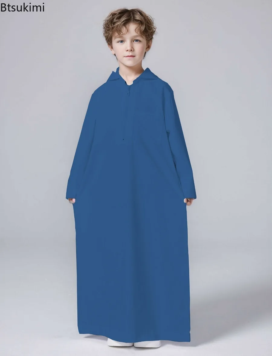 Ramadan Boys Jubba Thobe Muslim Fashion Abayas Middle East Arab Kaftan Short Sleeve Robe Dubai Islamic Clothing Child Long Dress