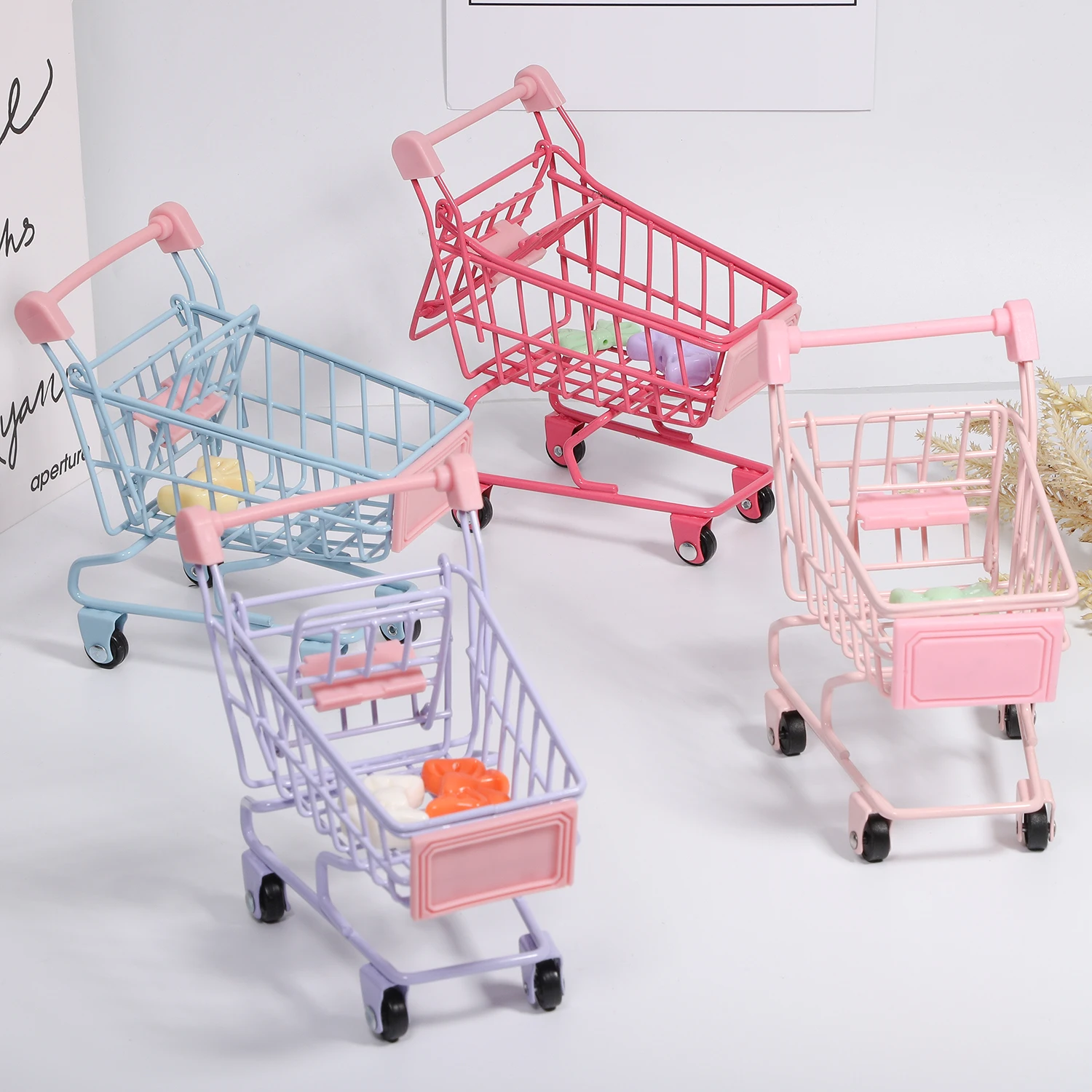 1pc Multicolor Mini Shopping Cart Storage Organizer Funny Small Gift Container Candy Packaging Mini Cart Jewelry Storage basket