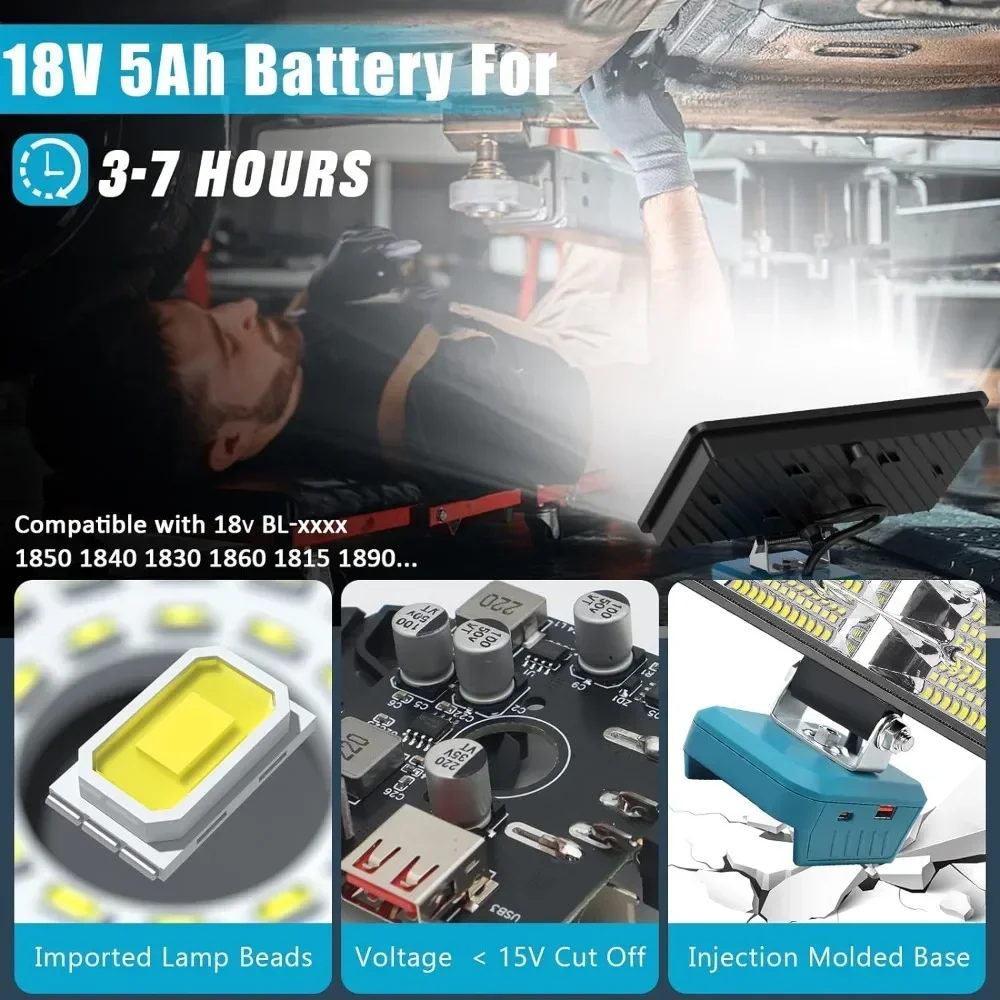 Imagem -03 - Cordless Led Luz de Trabalho para Acampar Lanterna de Emergência Compatível com Makita 18v Bateria 38w 6000lm