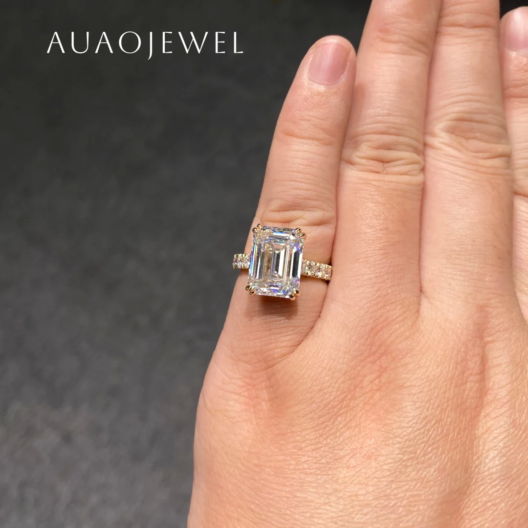 

AUAOJEWEL 6.2Carat Emerald Cut Moissanite Ring Sterling Silver 925 Jewelry 14K 18K 9K 10K Real Gold Accessories Gifts For Wife