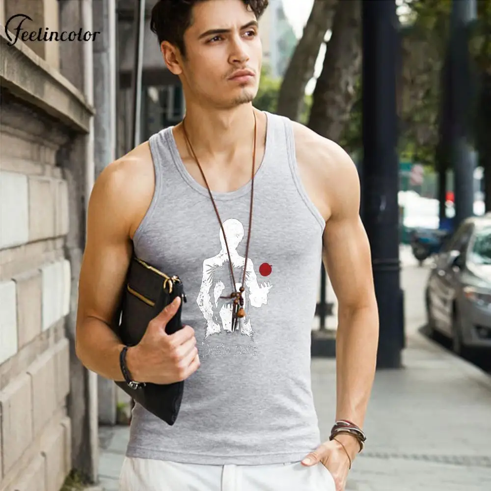 

Summer Grey Vest for Men Cotton O-Neck Sleeveless Tank Top Hurdle Sports Tee Shirt Male Japanese Anime Harajuku Clothing