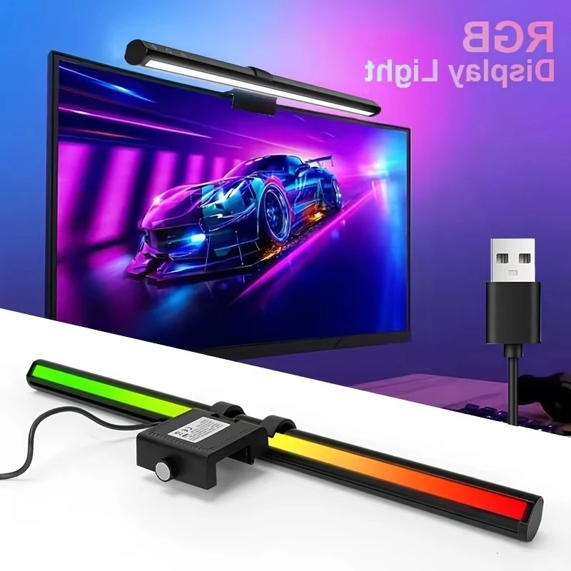 Computer Monitor Light Bar RGB, 15 Modes USB LED Screen Lamp, Clip-On Gaming Desk Light with Stepless Brightness for Work Office
