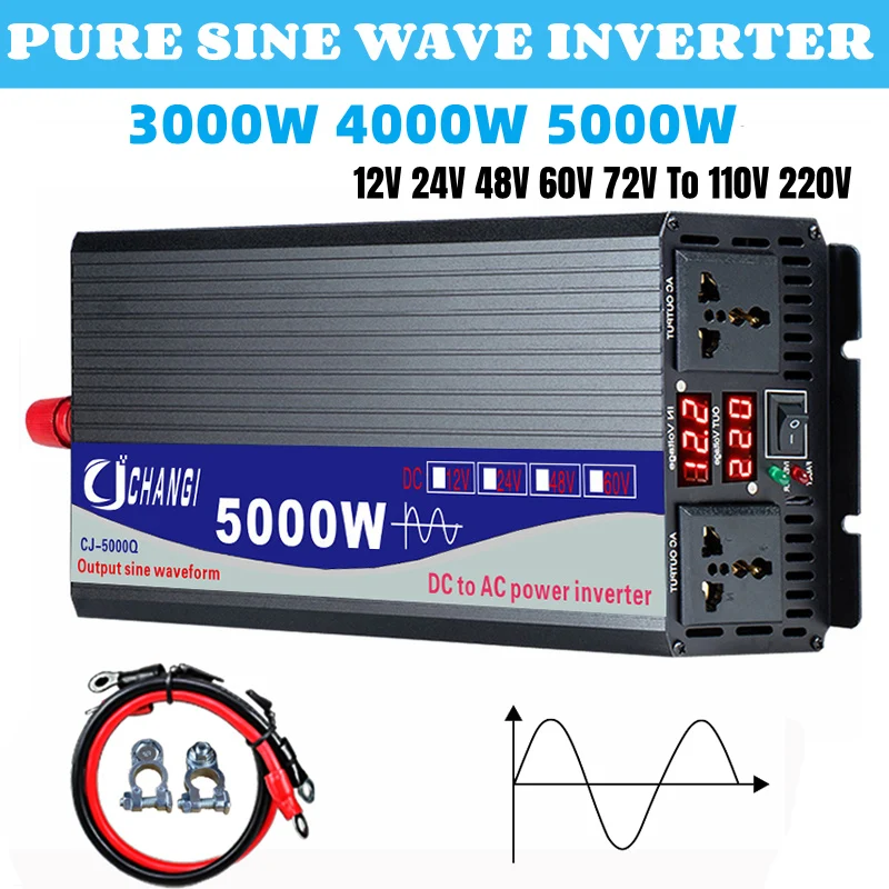 

Pure Sine Wave Inverter Car Voltage Transformer 2000W 3000W 4000W 5000W Solar Power DC 12V 24V To AC 220V 110V Converter