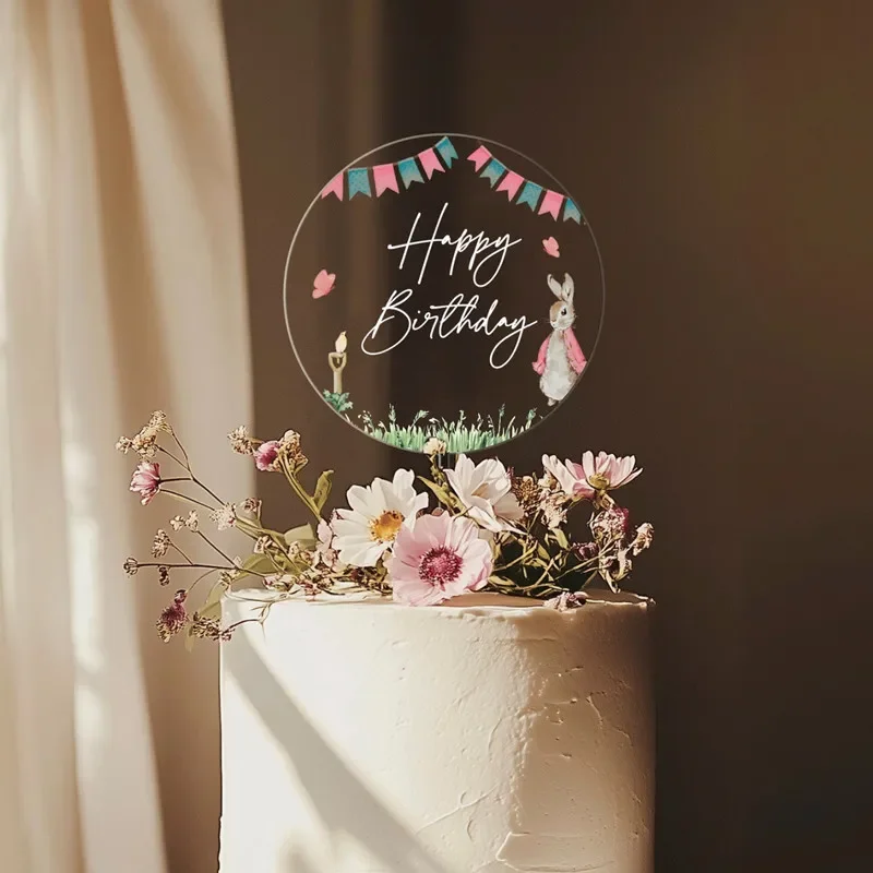 Transparente Farbige Happy Birthday Tortendekoration Blatt Acryl Hochzeit Party Tortenaufsatz Dekoration für Babyparty Backzubehör – Detail 5