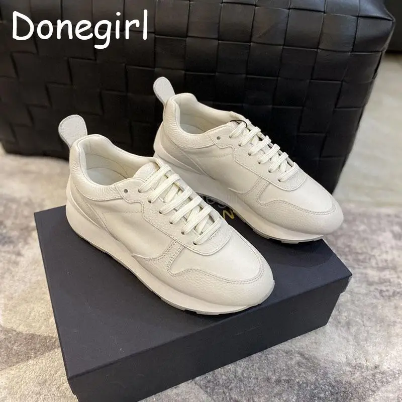 

Donegirl 2023 New Women Fashion Spring Leather Flats Casual Thick Bottom Platform Shoes Solid Simple Versatile Sneaker Female